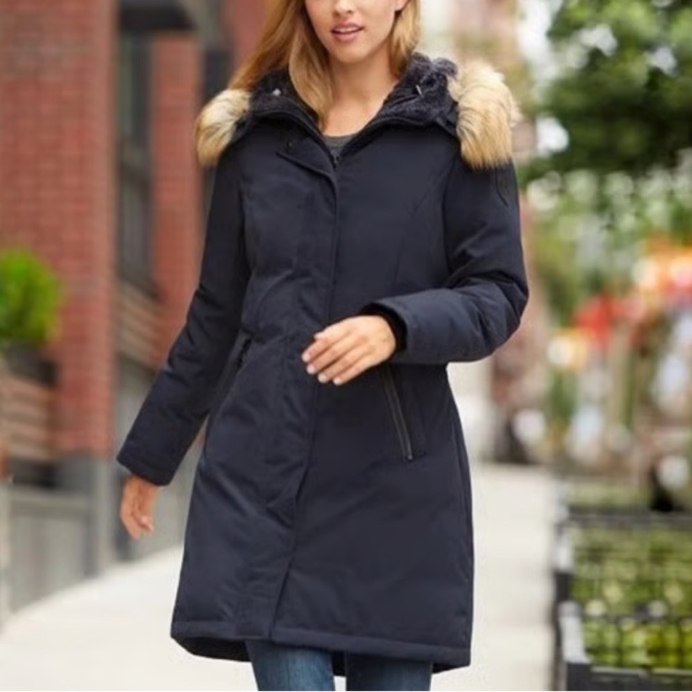 Vince Camuto Coat with Faux Fur Hood Size S